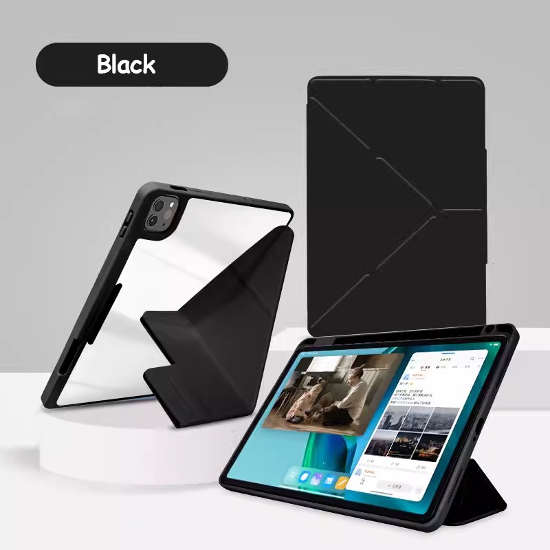 เคสอะคริลิคใส-แบบพับได้-อเนกประสงค์-พร้อมช่องใส่ดินสอ-สําหรับ-ipad-pro-12-9-2022-6th-m2-2021-2020-2018-2017-2015