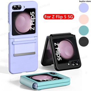 For Samsung Galaxy Z Flip 5 5G flip5 Case Ultra Thin Hard PC Phone Cover Retractable Hinge Wristband Solid Color