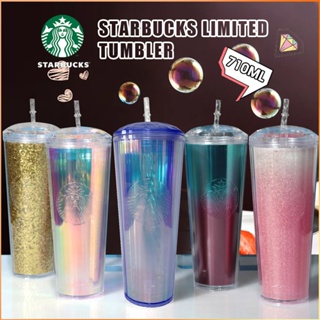 710ml Starbucks Limited Aurora Glitter Diamond Sippy Cup With Lid Tumbler 24oz -FE