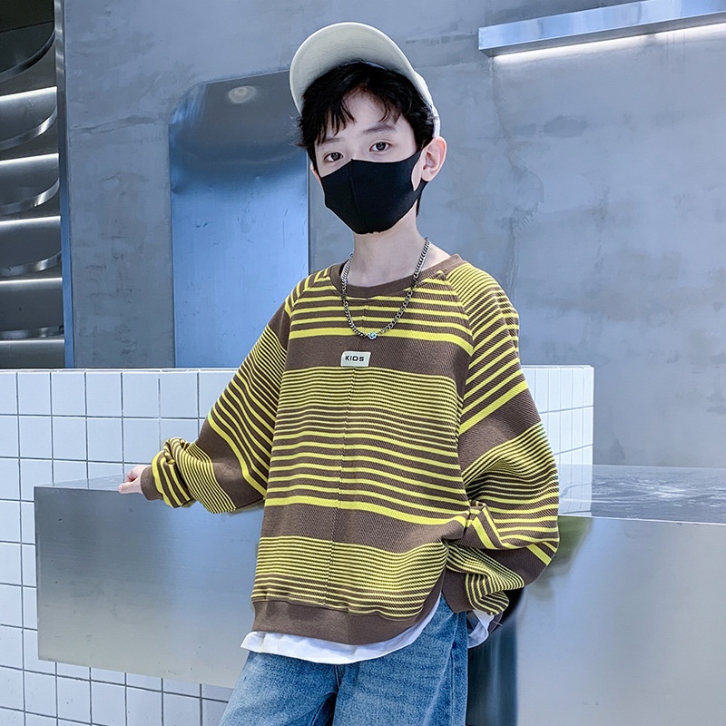 เสื้อกันหนาว-คอกลม-แขนยาว-ลายทาง-สไตล์ญี่ปุ่น-และเกาหลี-สําหรับเด็กผู้ชาย-120-170-ซม