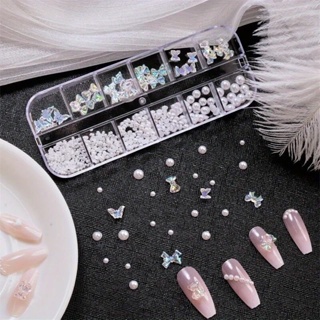 60pcs Flower Nail Art Charms - 3D Nail Glitter Decals - เครื่องประดับเล็บอะคริลิก - เหมาะสำหรับ DIY เล็บ!