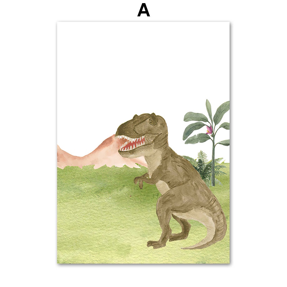 โปสเตอร์ภาพวาดผ้าใบ-รูปไดโนเสาร์จูราสสิก-t-rex-stegosaurus-สําหรับตกแต่งผนังห้องเด็ก
