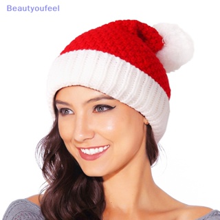 [Beautyoufeel] หมวกซานตาคลอส ผ้ากํามะหยี่ขนนิ่ม แบบสั้น สีแดง อบอุ่น สําหรับแม่ และลูก ตกแต่งคริสต์มาส ปีใหม่