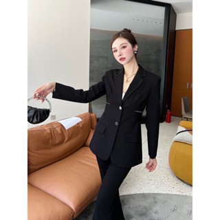 4IOJ Alexa * r W * g AW 2023 autumn and winter New letter stretch ribbon waist suit jacket rubber band waist design fashion all-match slimming