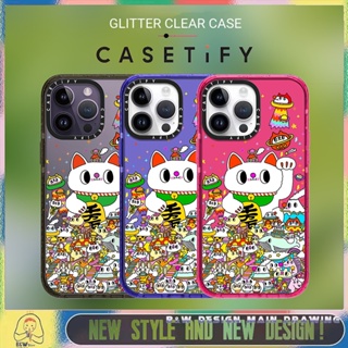 【Glitter Shiny】เคสโทรศัพท์มือถืออะคริลิคใส แบบแข็ง กันกระแทก ลายแมวนําโชค สําหรับ iPhone14 13 12 11 Pro Max