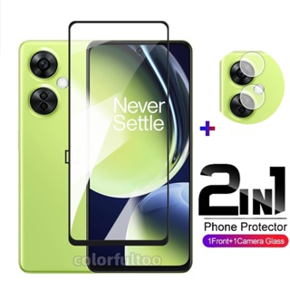 2 in 1 ฟิล์มกระจกนิรภัยกันรอยหน้าจอ แบบเต็มจอ HD 9H สําหรับ OnePlus Nord CE 3 Lite 3Lite CE3 Lite 1 + Nord CE3