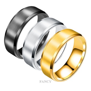 Fancy มาใหม่ แหวนสเตนเลส 8 มม. สีดํา ทอง เงิน 3 สี สไตล์เรโทร เรียบง่าย เครื่องประดับแฟชั่น สําหรับผู้ชาย งานปาร์ตี้ งานแต่งงาน