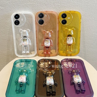 Phone Case เคส VIVO IQOO Z7 5G / IQOO Z7X 5G Latest Transparent Candy Quicksand Bear Stand Silicone Soft Casing VIVO IQOOZ7X 5G Lens Protection Back Cover เคสโทรศัพท
