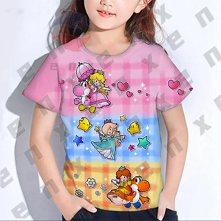 เสื้อยืดแขนสั้น พิมพ์ลาย Super Princess Peach Mario แฟชั่นสําหรับเด็กผู้หญิง อายุ 3-13 ปี A895