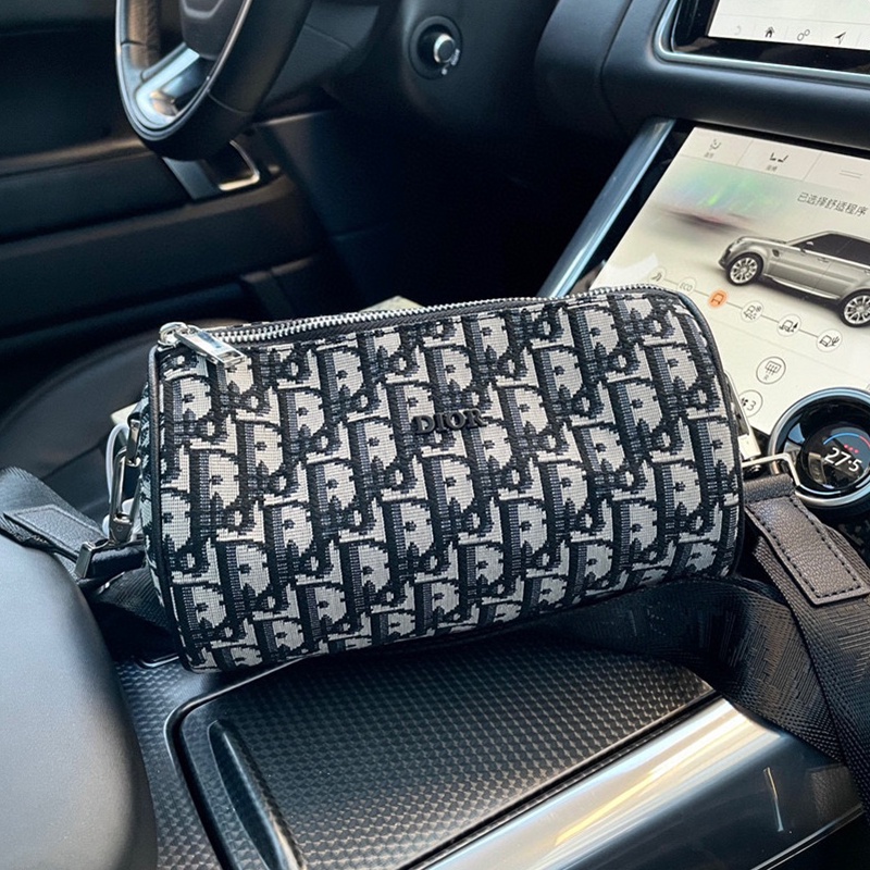 ₪(พร้อมกล่อง) Dior ROLLER Messenger Bag Beige and Black Oblique Print