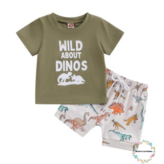 Babyclothes- ชุดเสื้อยืดคอกลม แขนสั้น พิมพ์ลายตัวอักษร และกางเกงขาสั้น พิมพ์ลายไดโนเสาร์ แฟชั่นฤดูร้อน สําหรับเด็กทารกผู้ชาย 2 ชิ้น