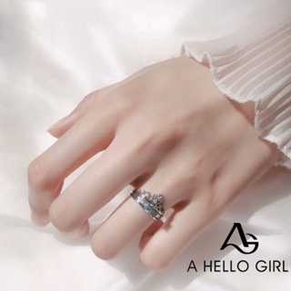 แหวนแต่งงาน 2 ชิ้น ในหนึ่งเดียว มงกุฎคริสตัล เพทาย แหวนแต่งงาน ผู้หญิง สวัสดีสาว