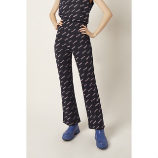 ESP กางเกงนิตขายาวลายกราฟิก ผู้หญิง สีน้ำเงินเข้ม | Graphic Print Knit Trousers | 5907