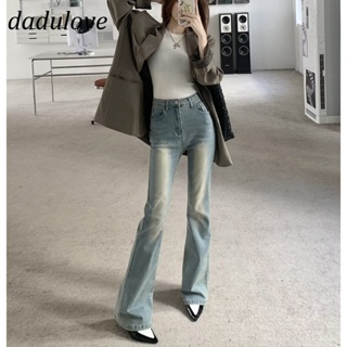 DaDulove💕 New Korean Version of Ins Washed Jeans Womens High Waist Elastic Micro Flared Pants Large Size Trousers