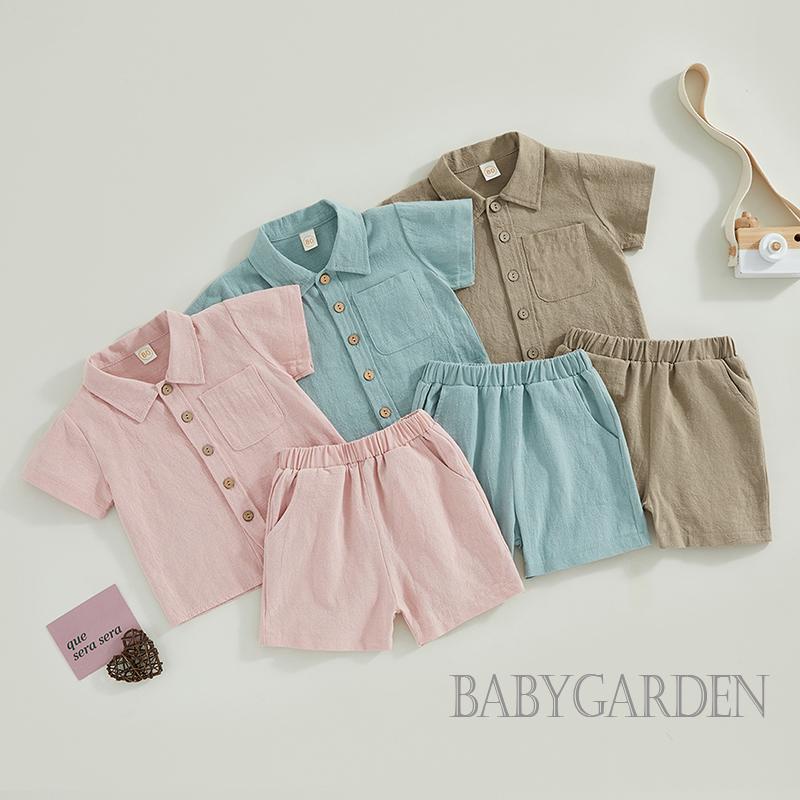 babygarden-0-3-ปี-ชุดเสื้อผ้าเด็กผู้ชาย-สีพื้น-เสื้อแขนสั้น-ติดกระดุม-กางเกงขาสั้น-เอวยางยืด-สําหรับลําลอง-ทุกวัน