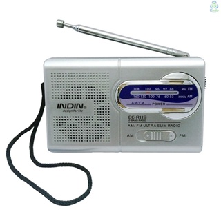 Indin BC-R119 AM/FM ตัวรับสัญญาณวิทยุ ลําโพงในตัว ขนาดเล็ก แบบพกพา พร้อมแจ็คหูฟัง 3.5 มม. มาตรฐาน สีเทา สีเงิน [19][มาใหม่]