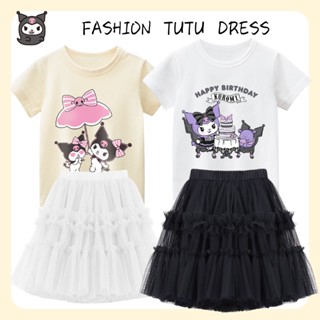 Kuromi ชุดเสื้อยืด และชุดเดรสตูตู ลายการ์ตูนน่ารัก สําหรับเด็กผู้หญิง 2 ชิ้น