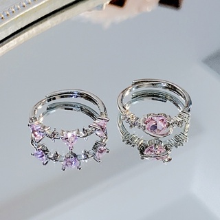 แหวนแฟชั่น ประดับเพชร สีชมพู เรียบง่าย สไตล์ฮาราจูกุ
