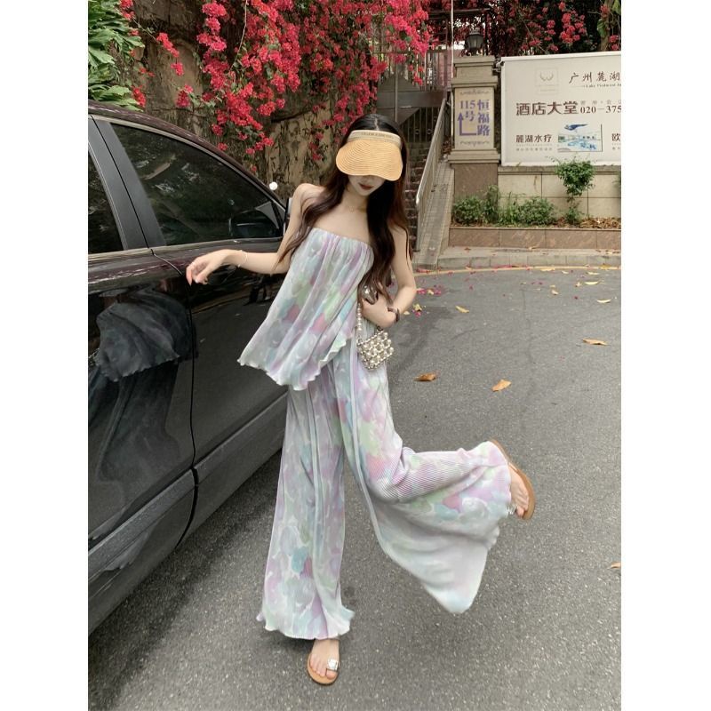 2023-new-style-western-style-casual-suit-sleeveless-tube-top-vest-womens-high-waist-wide-leg-pants-loose-long-pants-two-piece-set
