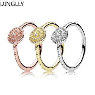 Dinglly แหวนหมั้น สีโรสโกลด์ แวววาว และสง่างาม สําหรับผู้หญิง ผู้ชาย คู่รัก แหวนวางซ้อนกันได้ ของขวัญหมั้นแต่งงาน