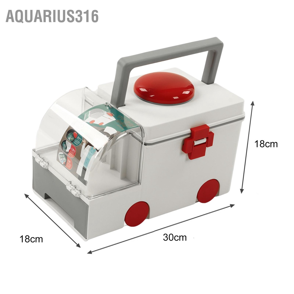 aquarius316-กล่องยารูปรถพยาบาลน่ารักสองชั้นกล่องเก็บยาความจุขนาดใหญ่พร้อมที่จับแบบพกพา