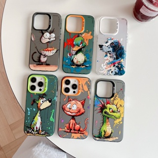 เคสป้องกันโทรศัพท์มือถือ TPU ลายภาพวาดสีน้ํามัน รูปการ์ตูนสัตว์ กันลื่น สําหรับ iPhone 15 14 Pro max Apple 13 12