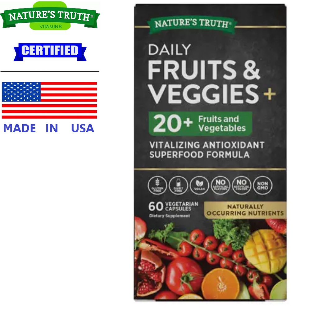 เนเจอร์-ทรูทร์-ผลไม้รวม-amp-ผักรวม-20-ซูเปอร์ฟู้ด-x-60-เม็ด-nature-s-truth-fruits-amp-veggies-plus-20-สไปรูไลน่า-คลอเรลล
