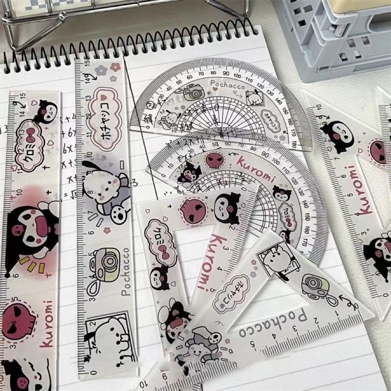 sanrio-ชุดไม้บรรทัดอะคริลิค-ลายการ์ตูน-kuromi-pochacco-น่ารัก-เครื่องเขียน-สําหรับนักเรียน-จํานวน-4-ชิ้น-ต่อชุด