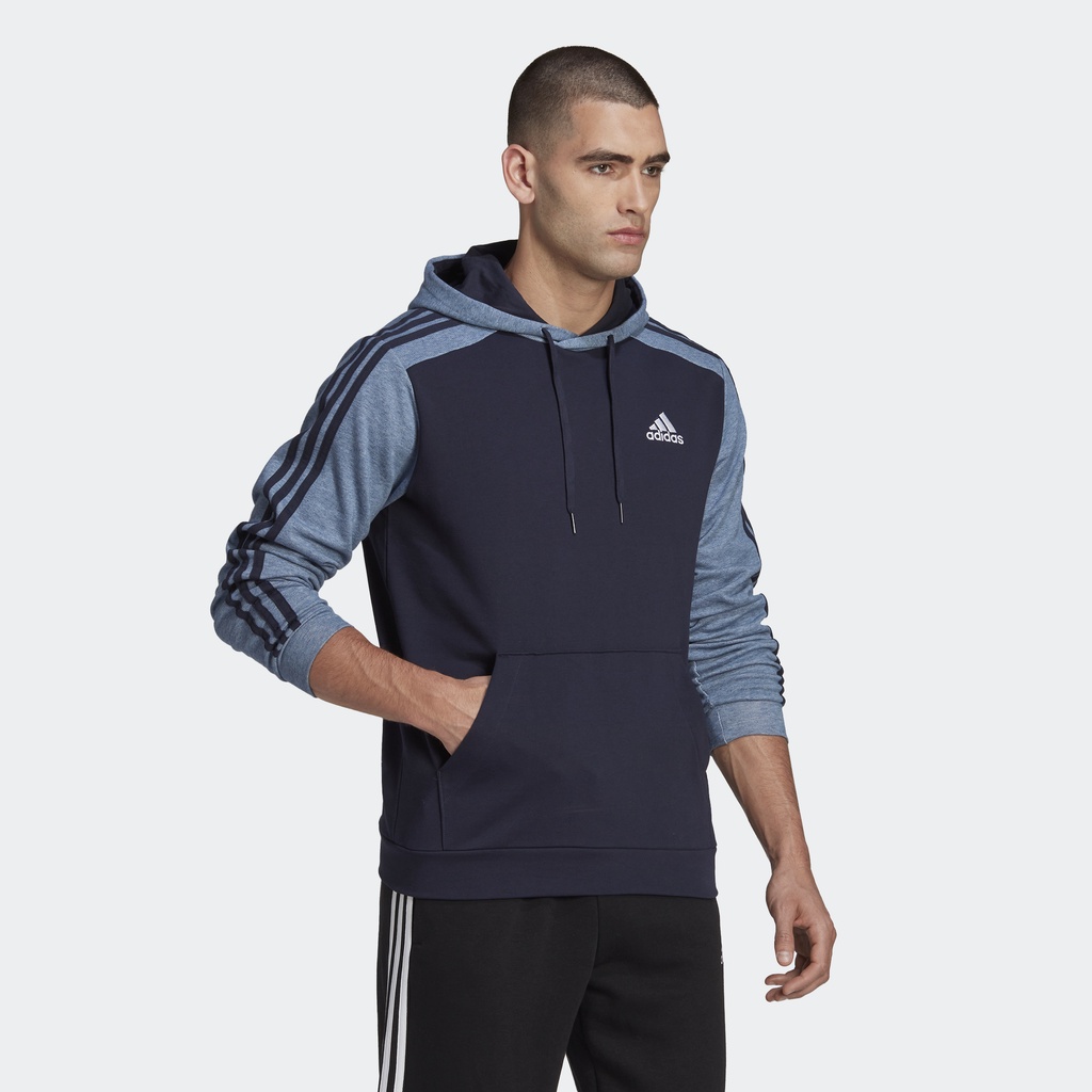 adidas-ไลฟ์สไตล์-เสื้อฮู้ดผ้าเมแลงจ์เฟรนช์เทอร์รีย์-essentials-ผู้ชาย-สีน้ำเงิน-hl1974