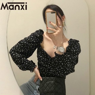 Manxi เสื้อสาวอวบ เสื้อแฟชั่นผู้หญิง สะดวกสบาย  มีความรู้สึกของการออกแบบ A95K0OC