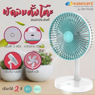 Electrol_Shop-KAMISAFE พัดลมตั้งโต๊ะ 5.5" มีไฟ LED 12W ชาร์จได้และปรับได้ 3 ระดับ สินค้ายอดฮิต ขายดีที่สุด