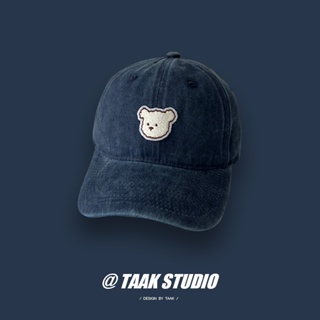 หมวกเบสบอล ปักลายหมี ล้างทําความสะอาดได้ เข้ากับทุกการแต่งกาย สไตล์เกาหลี สําหรับผู้หญิง