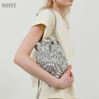 NAVEE กระเป๋าสะพายข้างผู้หญิง PU Casual Sliver Elegant Soft Drawstring Fashion Lady Shoulder Bag