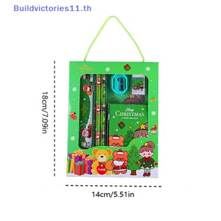 Buildvictories11 ดินสอไม้บรรทัด ยาง และกบเหลาดินสอ ลายคริสต์มาส เครื่องเขียน สําหรับเด็ก 6 ชิ้น ต่อชุด