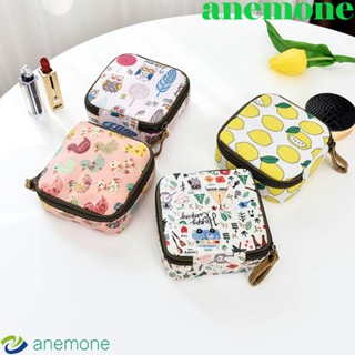 Anemone กระเป๋าใส่เหรียญ ผ้าอนามัย ทรงสี่เหลี่ยม มีซิป กันน้ํา ลายการ์ตูน แบบพกพา