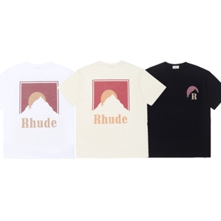 R///RHUDE สุดคลาสสิค ลายดอกลายดอกสไตล์อเมริกันโกสตรีทแบบหลวม over size เสื้อยืดแขนสั้นผ้าฝ้ายแท้