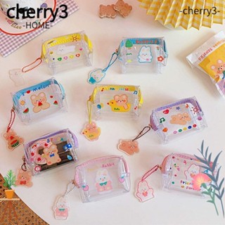 Cherry3 กระเป๋าเครื่องสําอาง PVC ใส มีซิป ลายการ์ตูนน่ารัก สําหรับผู้หญิง 2 ชิ้น