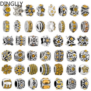 Dinglly ลูกปัดดอกไม้ ประดับพลอยเทียม สีเหลือง สําหรับทําเครื่องประดับ Diy