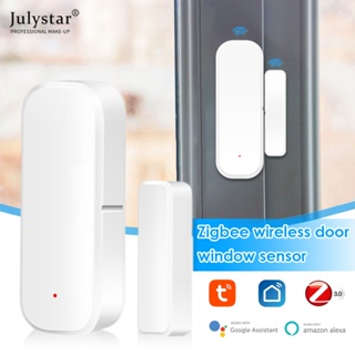 JULYSTAR Tuya Smart ZigBee ประตูหน้าต่าง Contact Sensor Smart Home Wireless Door Detectors เปิด/ปิด APP Remote Alarm