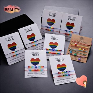 Beauty LGBT สร้อยข้อมือ เชือกลูกปัด สีรุ้ง เรียบง่าย ปรับได้ เครื่องประดับ ของขวัญ สําหรับผู้หญิง ผู้ชาย คู่รัก