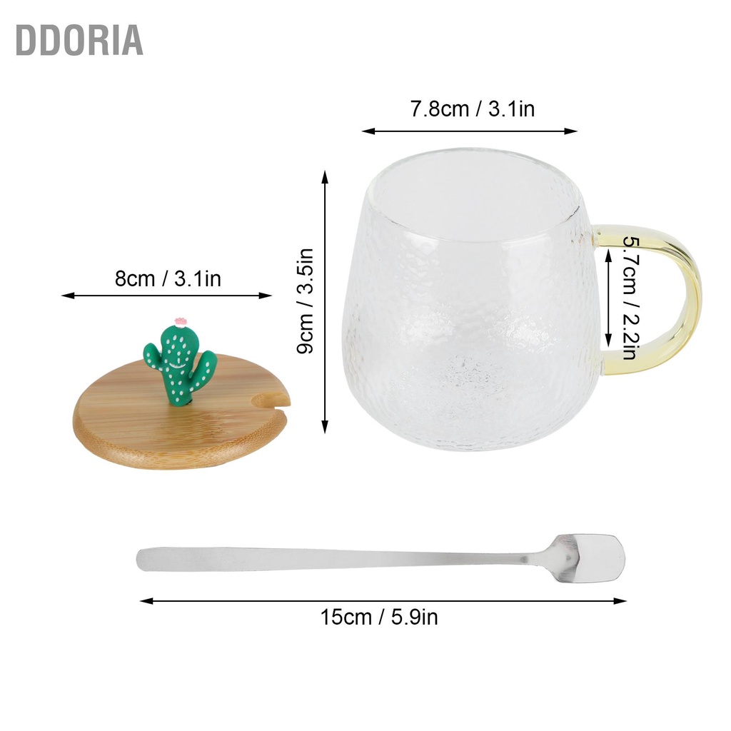 ddoria-400ml-ถ้วยแก้วทนความร้อนสูงน่ารัก-borosilicate-พร้อมช้อนสแตนเลสฝาไม้ไผ่