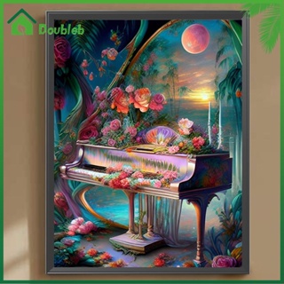 【Doub X ✮】ภาพวาดปักเพชร ทรงกลม ลายเปียโน ดอกไม้ 5D DIY สําหรับตกแต่งบ้าน ✮