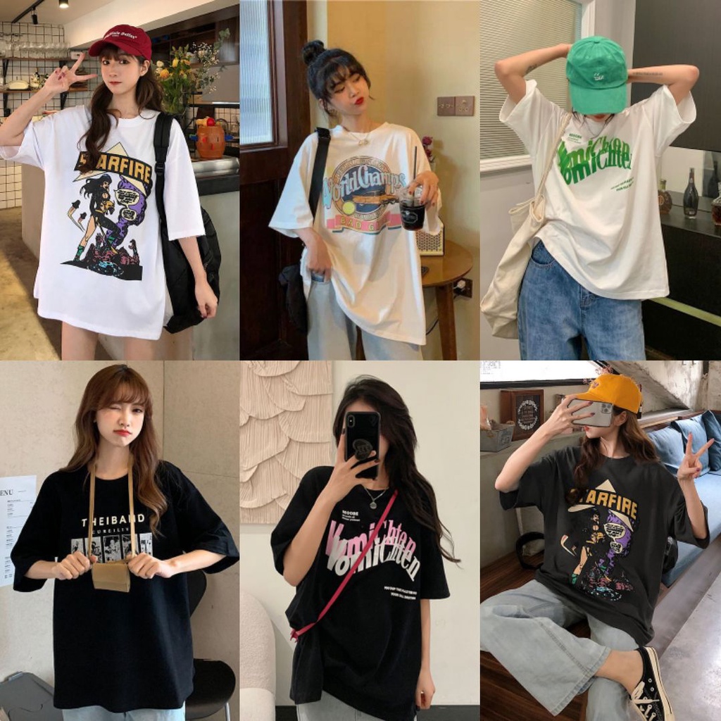 รวมเสื้อยืด Oversize เสื้อคอกลมแขนสั้น สีพื้นสกรีนลายน่ารักๆ เท่ๆ ...