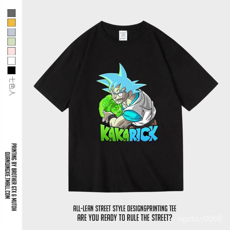 พร้อมส่ง-rick-and-morty-joint-name-dragon-ball-goku-fashion-brand-mens-and-womens-neutral-loose-cotton-short-s-เสื้