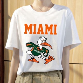 เสื้อเชิ้ตแขนสั้น เสื้อยืดผ้าหนา เสื้อยืดผ้าฝ้าย tshirt University Of Miami Hurricanes พิมพ์ผู้ชาย/ผู้หญิงคุณภาพสูงเสื้อ