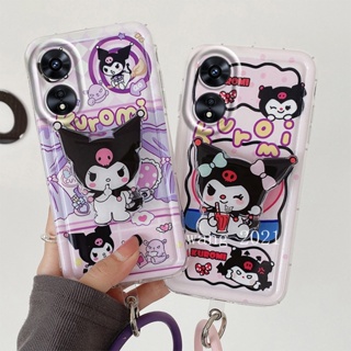 Phone Case เคส OPPOReno8T OPPO A78 A77 Reno8 T Reno7 Z 8Z 5G Hot Selling Cute Kuromi Cartoon Bracket Casing Lens Protection Shockproof Soft Cover with Silicone Bracelet Latest 2023 เคสโทรศัพท