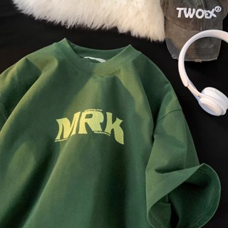🔥5.5 Super Save Sale ยกทัพส่งฟรี🔥เสื้อยืดแขนสั้น ผ้าฝ้าย พิมพ์ลายตัวอักษร MRK ขนาดใหญ่ คุณภาพสูง สไตล์อเมริกันเรโทร สําหรับคู่รัก