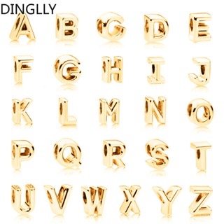 Dinglly ลูกปัด ลายตัวอักษรภาษาอังกฤษ 26 ตัว สีทอง สําหรับทําเครื่องประดับ Diy