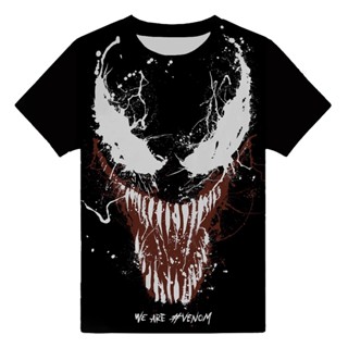 เสื้อยืดแขนสั้นลําลอง พิมพ์ลาย Venom 3 มิติ สีดํา แฟชั่นฤดูร้อน สไตล์สตรีท สําหรับเด็กผู้ชาย