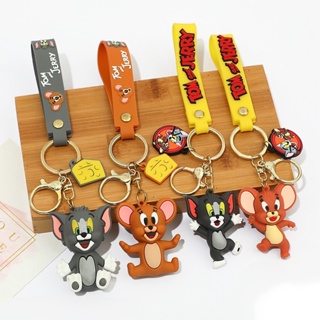 พวงกุญแจรถน่ารัก Tom Cat Jerry Mouse การ์ตูนอะนิเมะจี้ตุ๊กตากระเป๋าจี้ซิลิกาเจลซิลิโคนพวงกุญแจสําหรับเด็กสาวแบ่งปันฟิกเกอร์วันเกิดอุปกรณ์เสริม